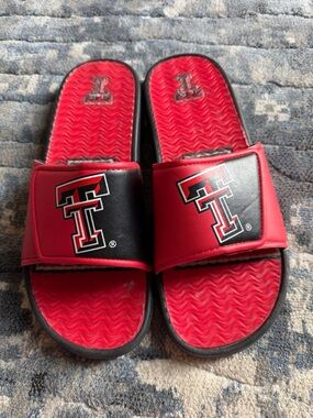Texas Tech Red & Black Slide Sandals with Double T Logo